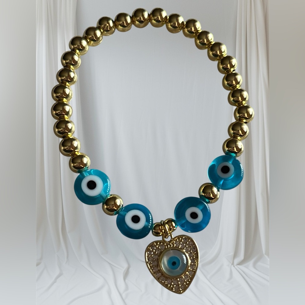 Gold and Blue Evil Eye Bracelet 18K Gold Plated NEW